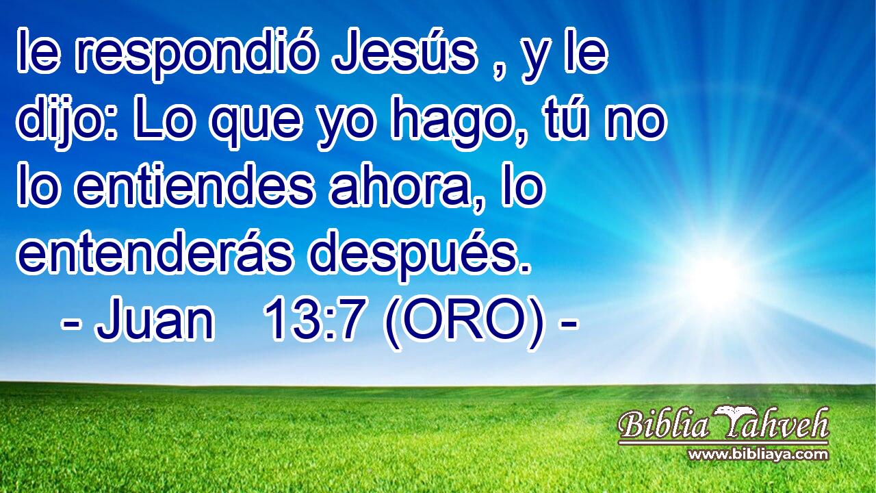  le respondió Jesús , y le dijo: Lo que yo hago, tú no lo entiendes ahora, lo entenderás después. 