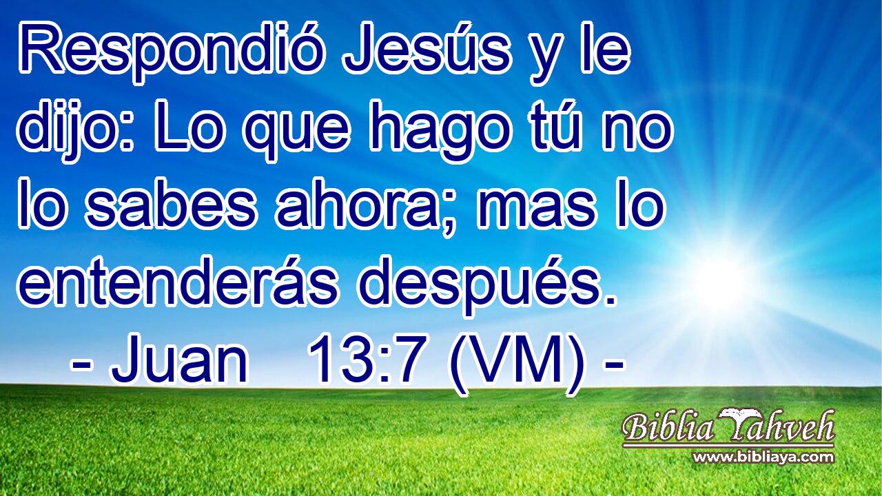  Respondió Jesús y le dijo: Lo que hago tú no lo sabes ahora; mas lo entenderás después. 
