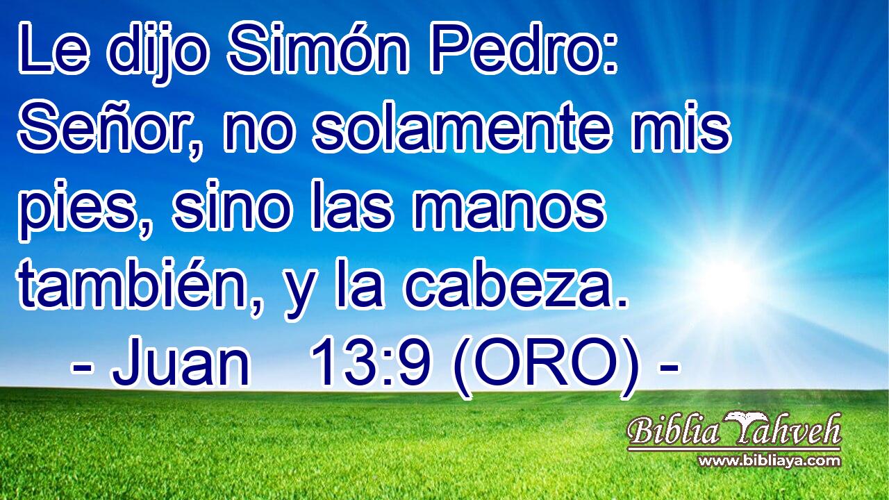 Le dijo Simón Pedro: Señor, no solamente mis pies, sino las manos también, y la cabeza. 