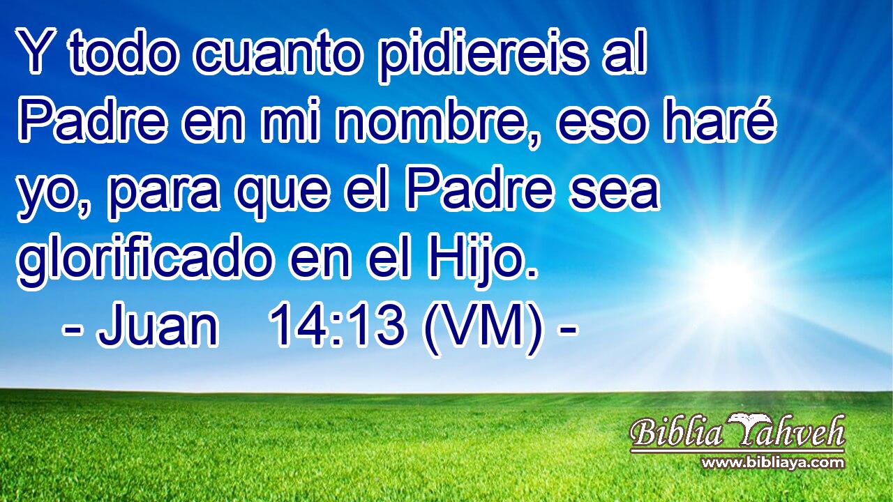 Juan 14:13 (vm) - Y todo cuanto pidiereis al Padre en mi nombre...