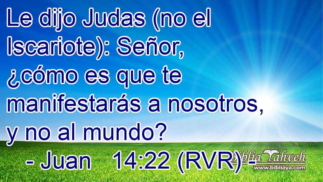 Le dijo Judas (no el Iscariote): Señor, ¿cómo es que te manifestarás a nosotros, y no al mundo?