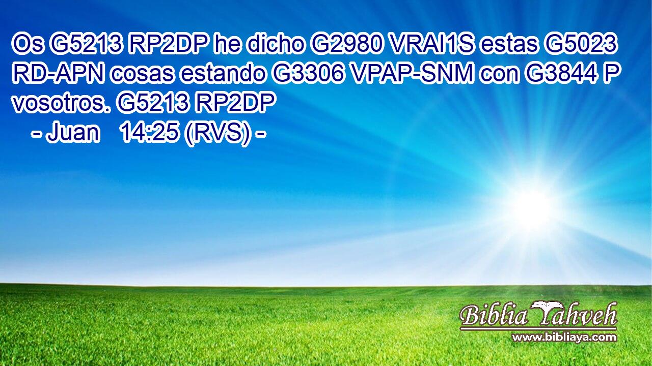 Os G5213 RP2DP he dicho G2980 VRAI1S estas G5023 RD-APN cosas estando G3306 VPAP-SNM con G3844 P vosotros. G5213 RP2DP 