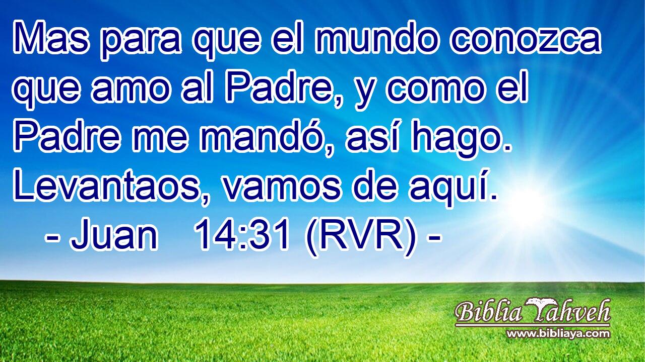 Mas para que el mundo conozca que amo al Padre, y como el Padre me mandó, así hago. Levantaos, vamos de aquí.