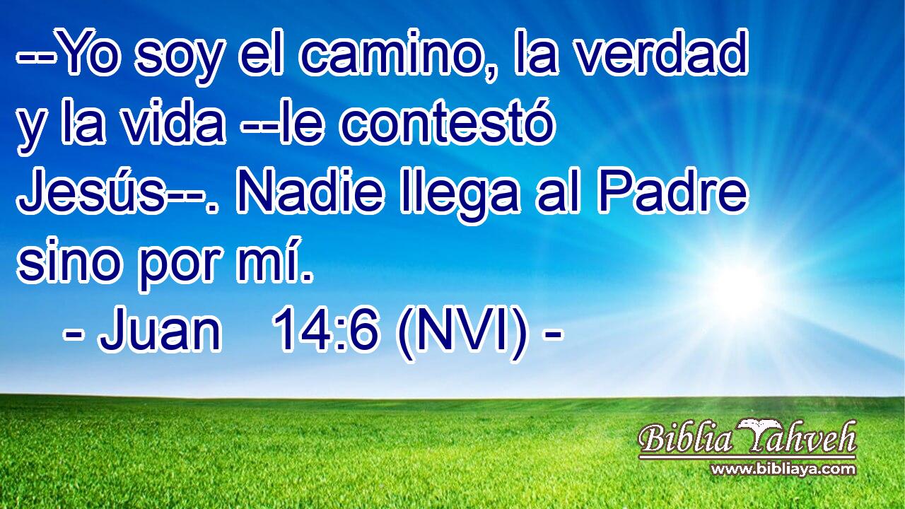  --Yo soy el camino, la verdad y la vida --le contestó Jesús--. Nadie llega al Padre sino por mí. 