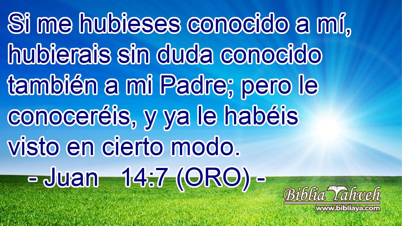  Si me hubieses conocido a mí, hubierais sin duda conocido también a mi Padre; pero le conoceréis, y ya le habéis visto en cierto modo. 