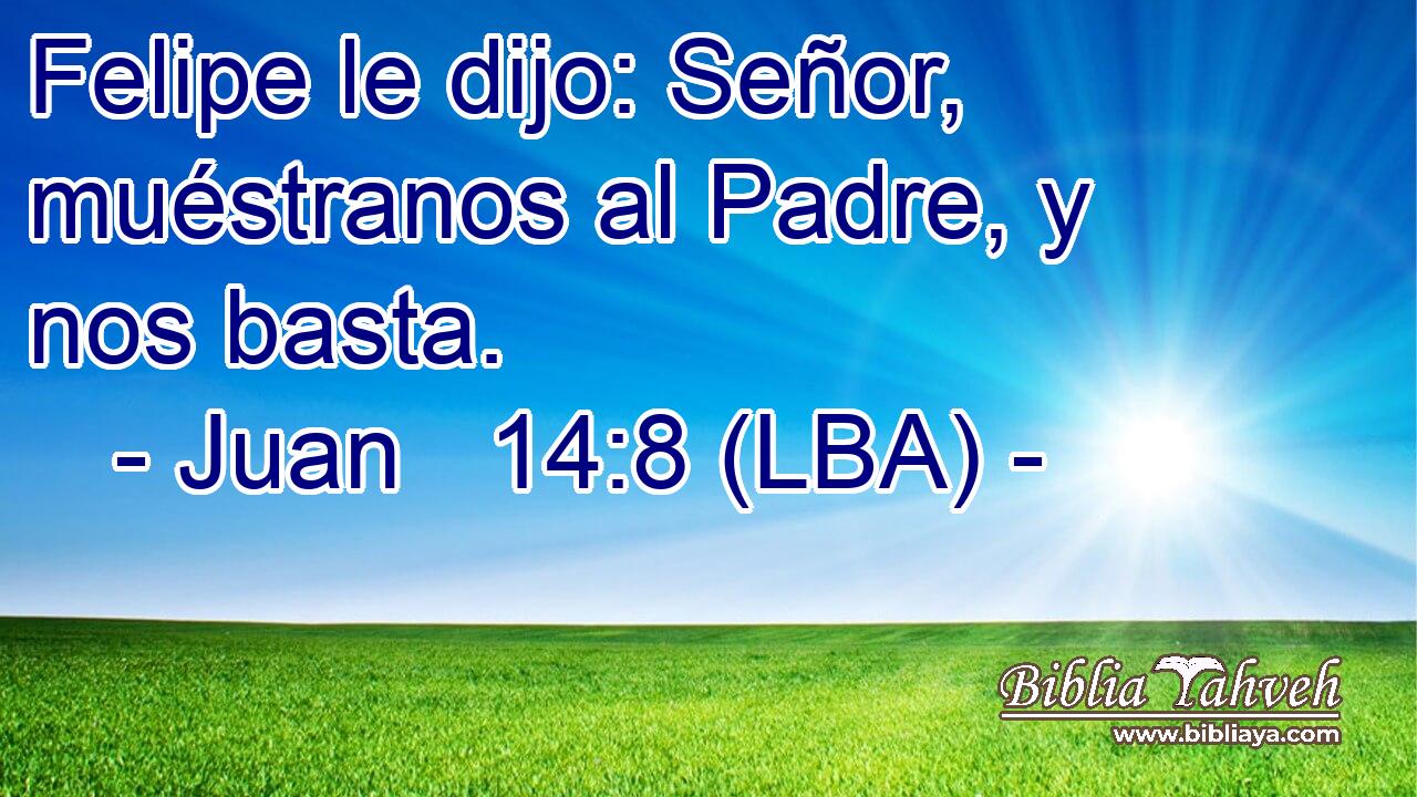 Juan 14:8 (lba) - Felipe le dijo: Señor, muéstranos al Padre, ...