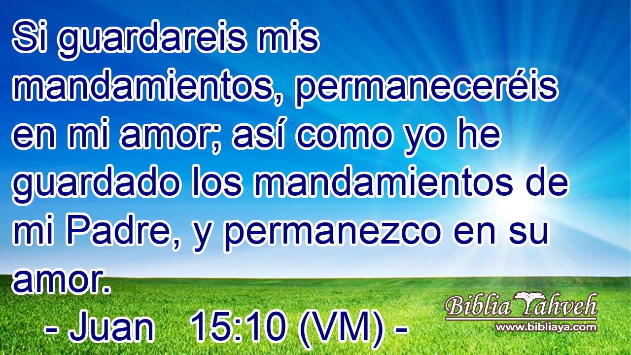  Si guardareis mis mandamientos, permaneceréis en mi amor; así como yo he guardado los mandamientos de mi Padre, y permanezco en su amor. 