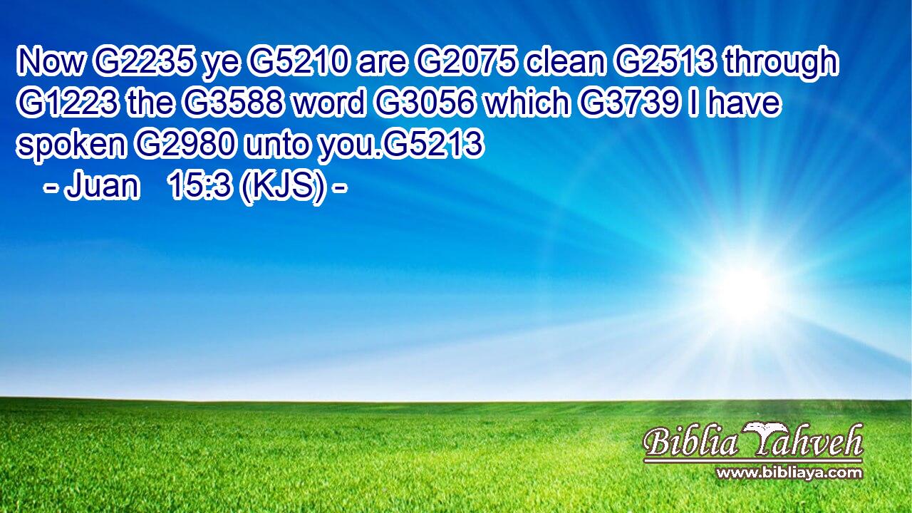 Now G2235 ye G5210 are G2075 clean G2513 through G1223 the G3588 word G3056 which G3739 I have spoken G2980 unto you.G5213