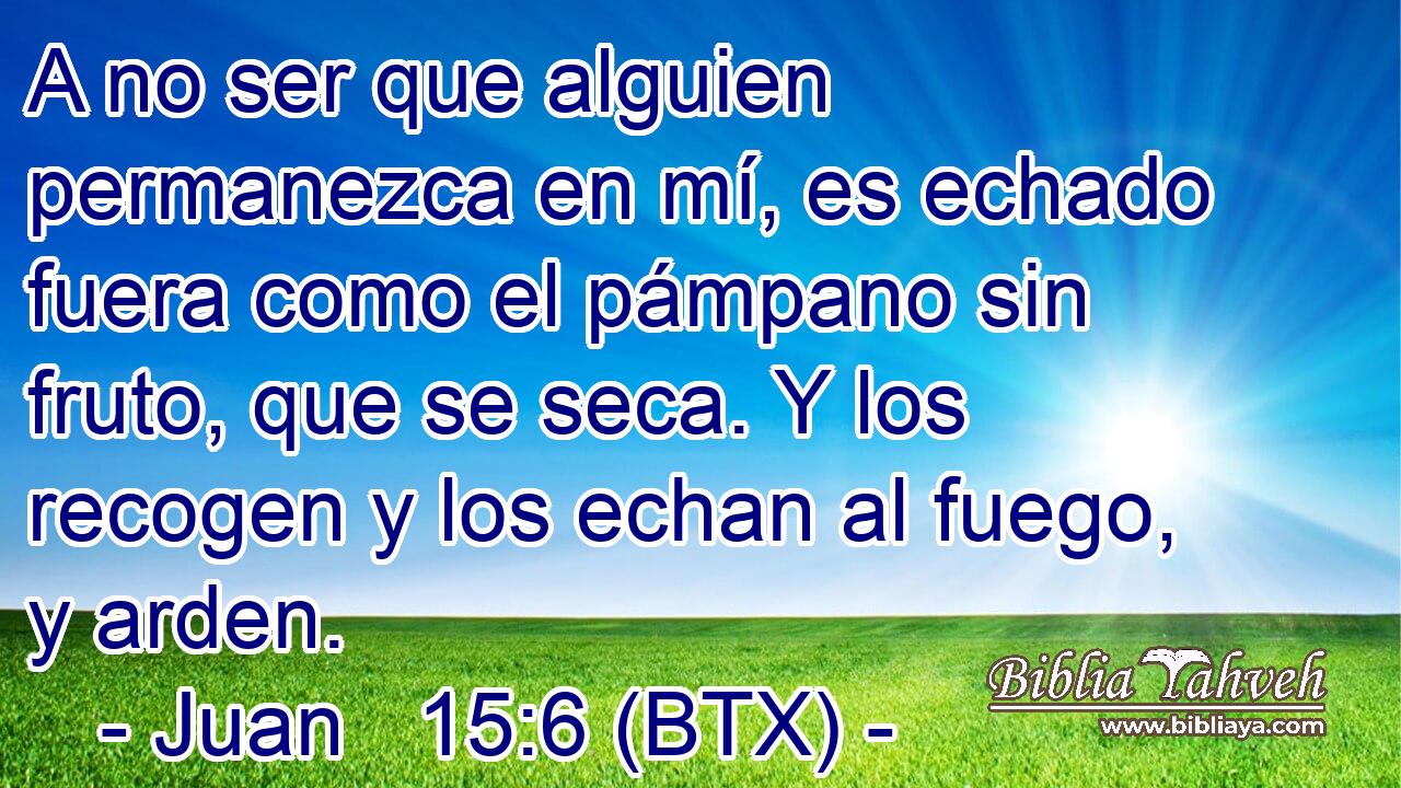 A no ser que alguien permanezca en mí, es echado fuera como el pámpano sin fruto, que se seca. Y los recogen y los echan al fuego, y arden.