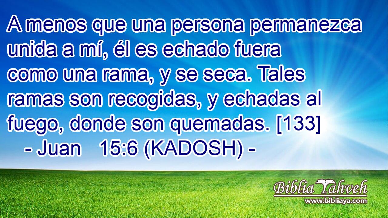  A menos que una persona permanezca unida a mí, él es echado fuera como una rama, y se seca. Tales ramas son recogidas, y echadas al fuego, donde son quemadas. [133] 