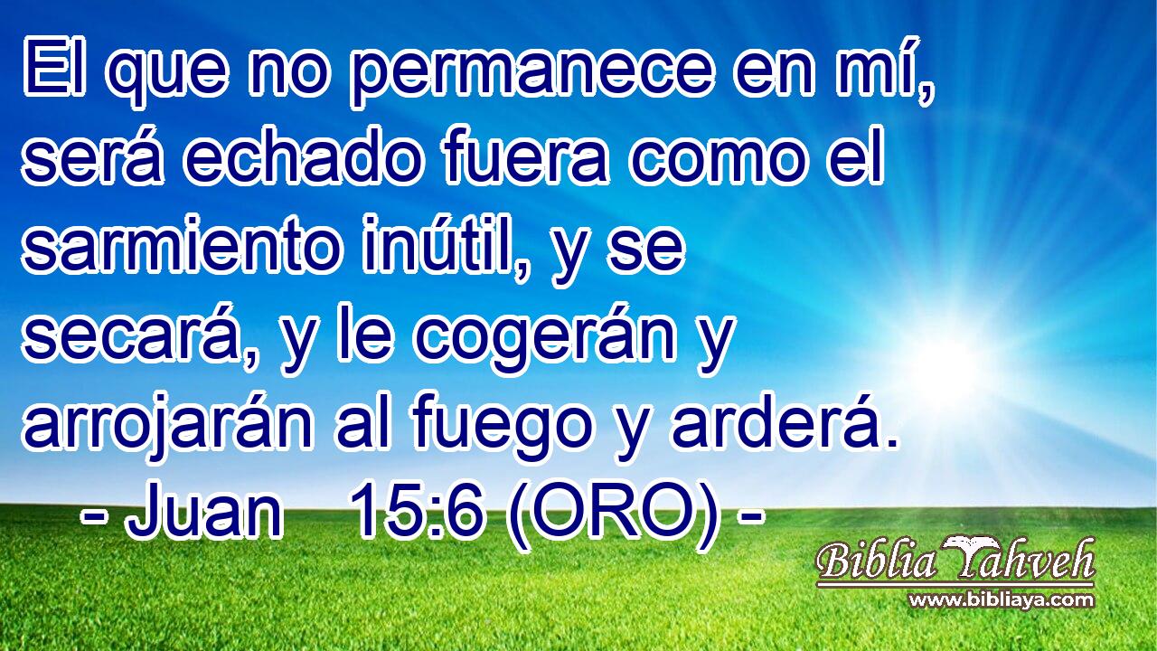  El que no permanece en mí, será echado fuera como el sarmiento inútil, y se secará, y le cogerán y arrojarán al fuego y arderá. 