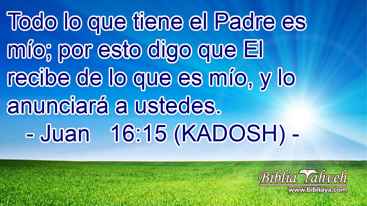  Todo lo que tiene el Padre es mío; por esto digo que El recibe de lo que es mío, y lo anunciará a ustedes. 