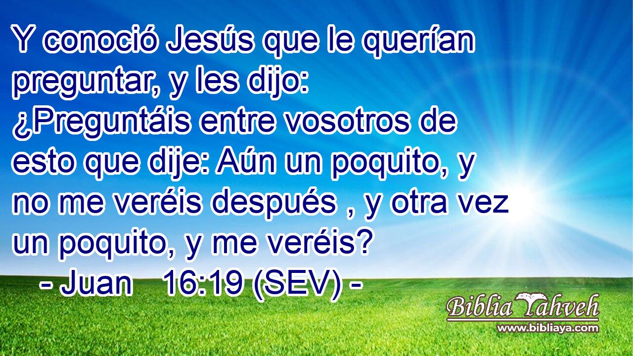 Y conoció Jesús que le querían preguntar, y les dijo: ¿Preguntáis entre vosotros de esto que dije: Aún un poquito, y no me veréis después , y otra vez un poquito, y me veréis?