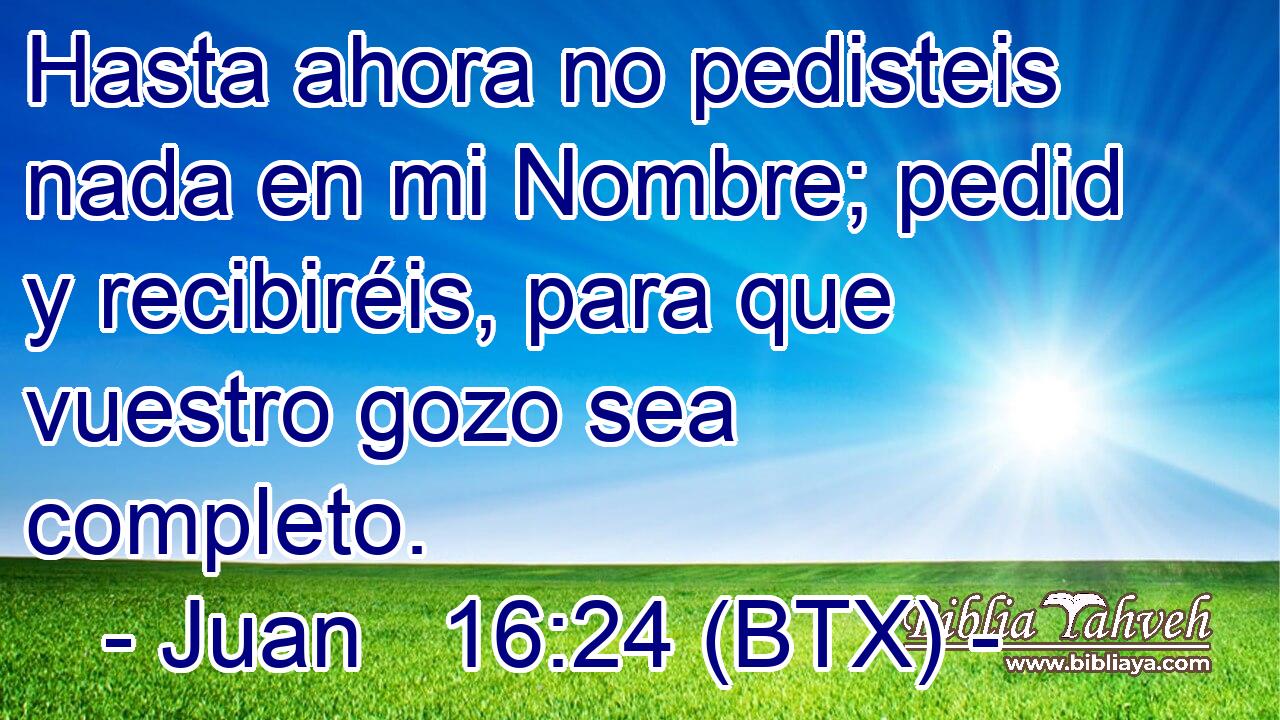 Hasta ahora no pedisteis nada en mi Nombre; pedid y recibiréis, para que vuestro gozo sea completo.