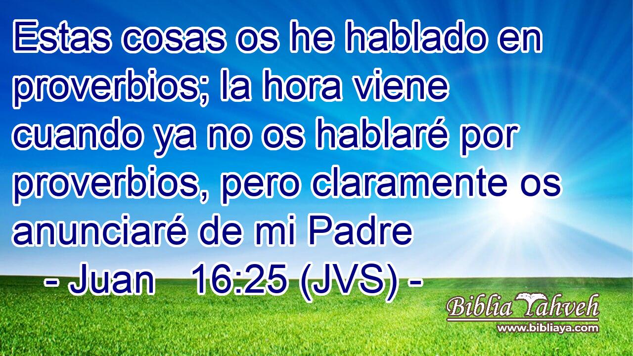 Estas cosas os he hablado en proverbios; la hora viene cuando ya no os hablaré por proverbios, pero claramente os anunciaré de mi Padre