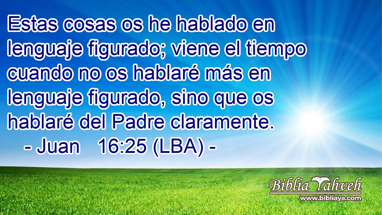 Estas cosas os he hablado en lenguaje figurado; viene el tiempo cuando no os hablaré más en lenguaje figurado, sino que os hablaré del Padre claramente.