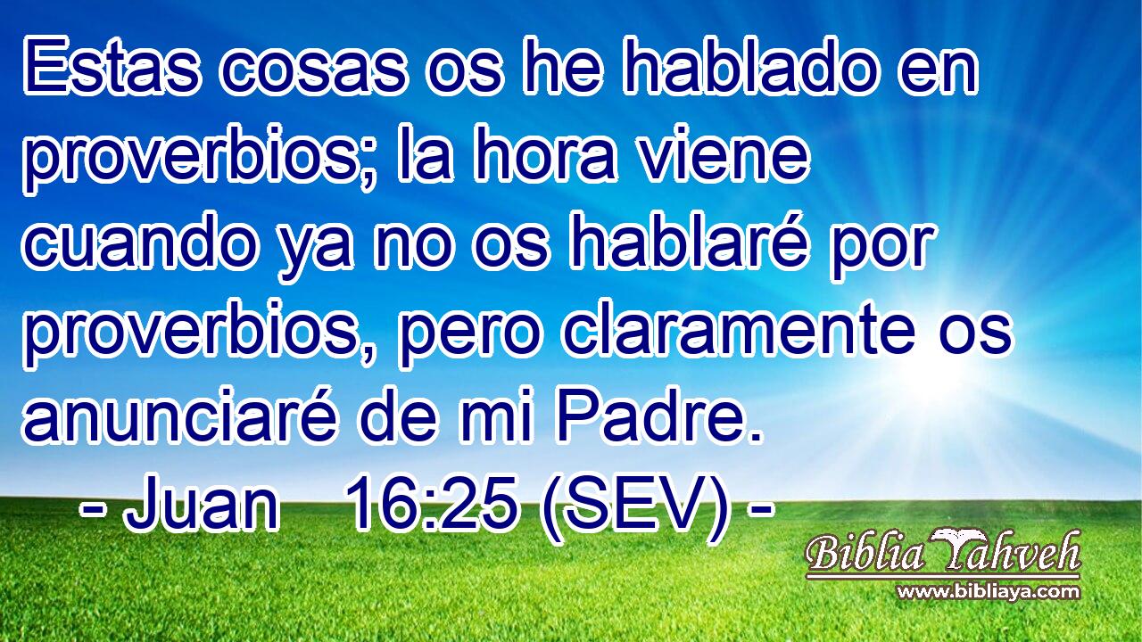 Estas cosas os he hablado en proverbios; la hora viene cuando ya no os hablaré por proverbios, pero claramente os anunciaré de mi Padre.