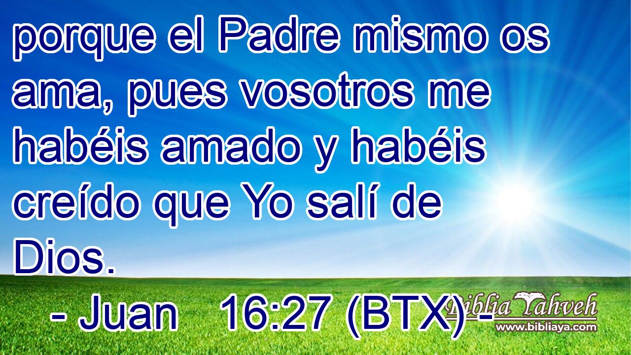 porque el Padre mismo os ama, pues vosotros me habéis amado y habéis creído que Yo salí de Dios.