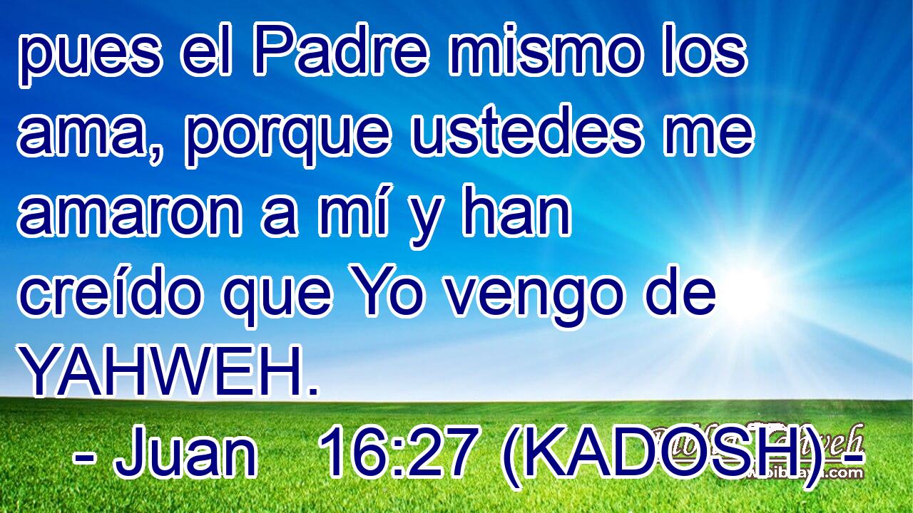  pues el Padre mismo los ama, porque ustedes me amaron a mí y han creído que Yo vengo de YAHWEH. 