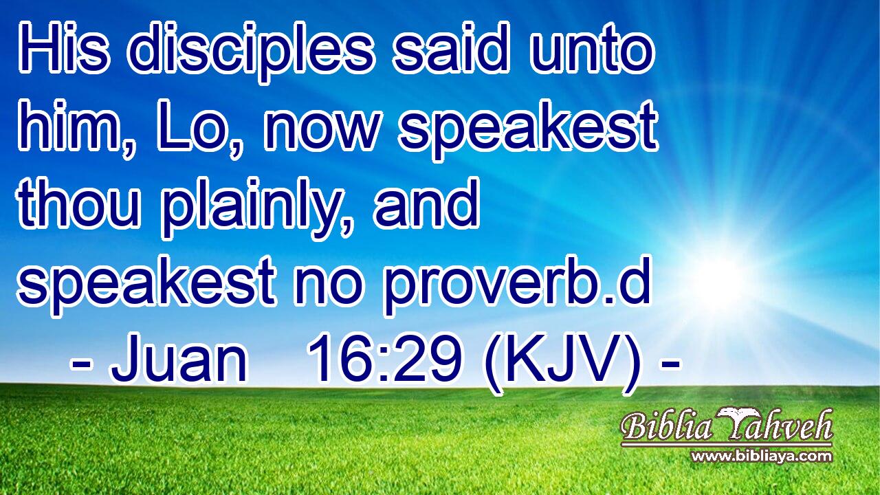 His disciples said unto him, Lo, now speakest thou plainly, and speakest no proverb.d