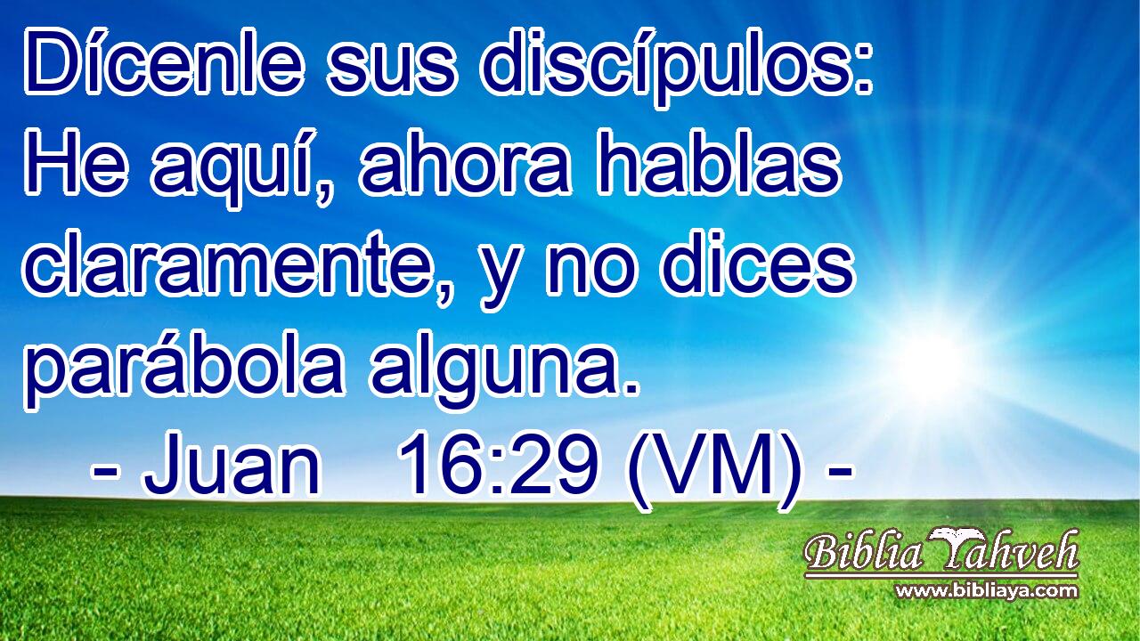  Dícenle sus discípulos: He aquí, ahora hablas claramente, y no dices parábola alguna. 