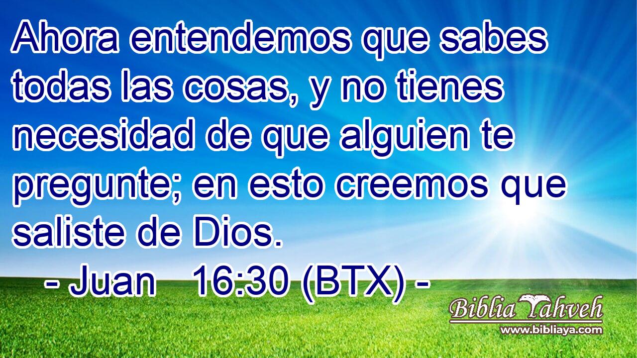Ahora entendemos que sabes todas las cosas, y no tienes necesidad de que alguien te pregunte; en esto creemos que saliste de Dios.