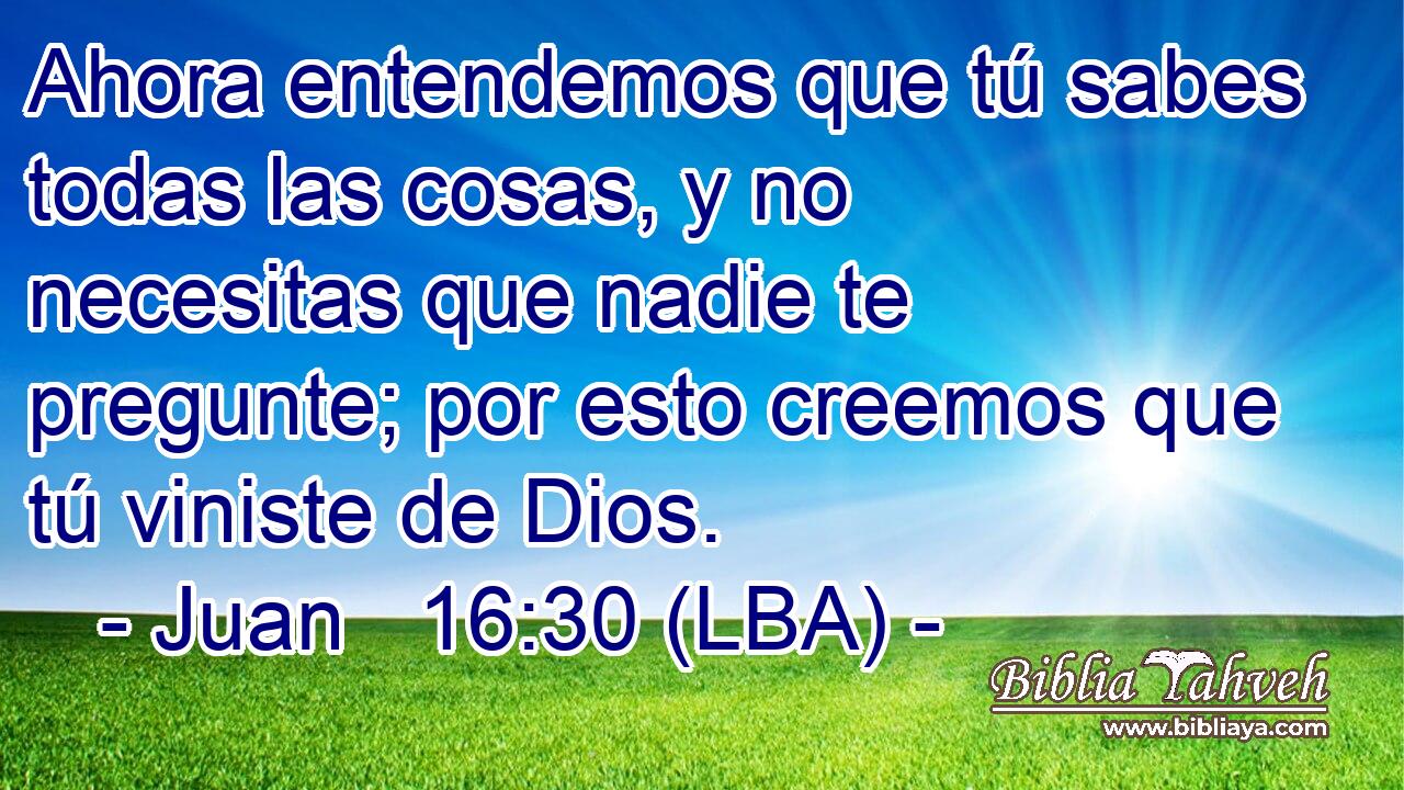 Ahora entendemos que tú sabes todas las cosas, y no necesitas que nadie te pregunte; por esto creemos que tú viniste de Dios.
