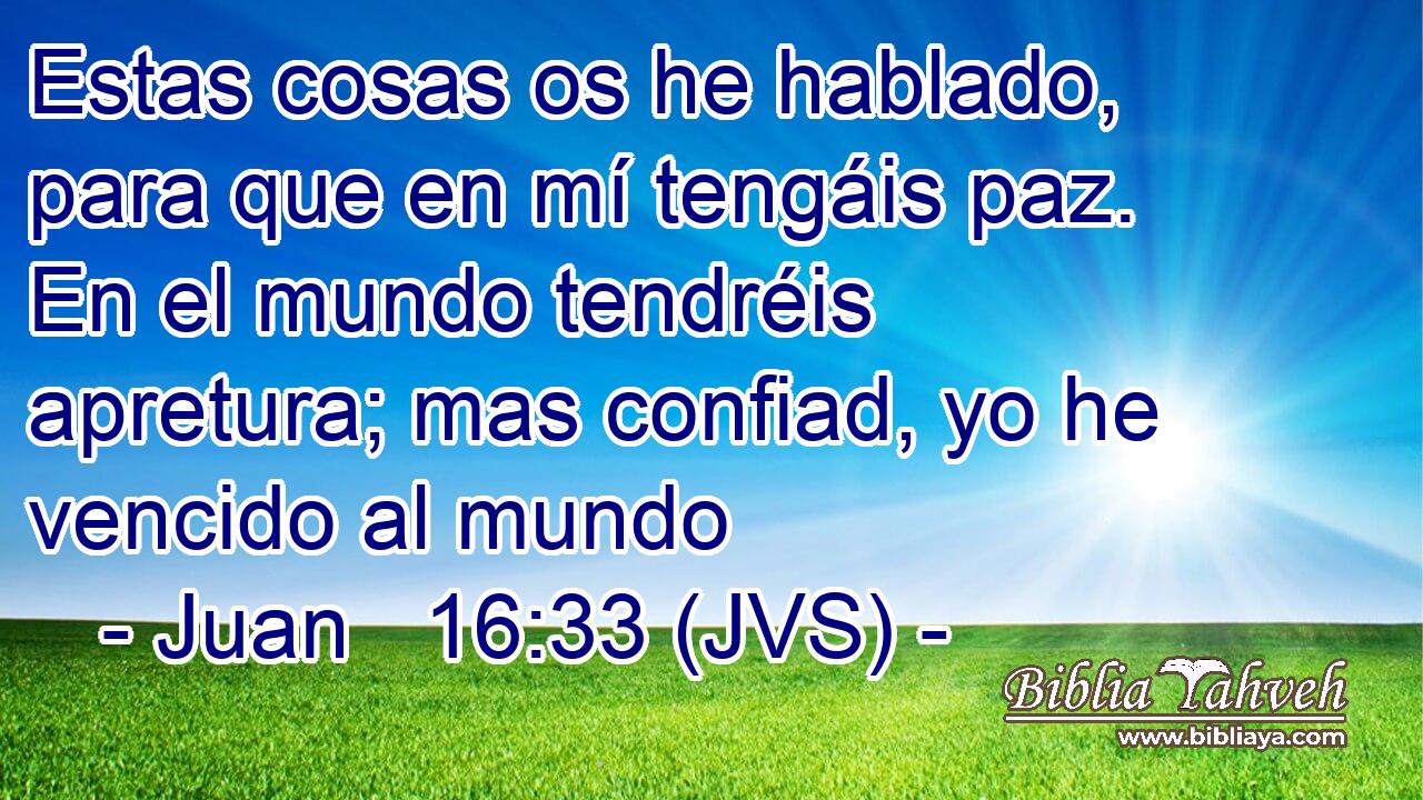 Estas cosas os he hablado, para que en mí tengáis paz. En el mundo tendréis apretura; mas confiad, yo he vencido al mundo