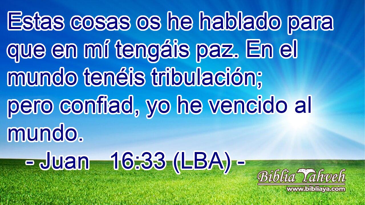 Estas cosas os he hablado para que en mí tengáis paz. En el mundo tenéis tribulación; pero confiad, yo he vencido al mundo.