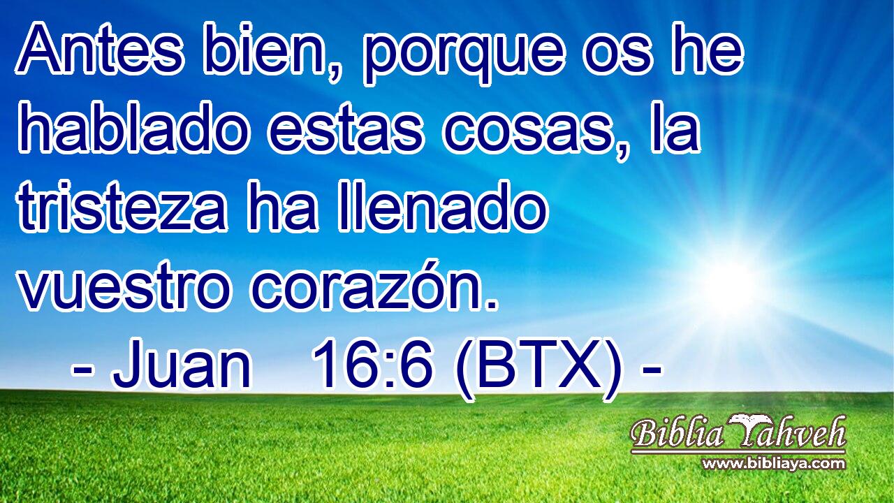 Antes bien, porque os he hablado estas cosas, la tristeza ha llenado vuestro corazón.