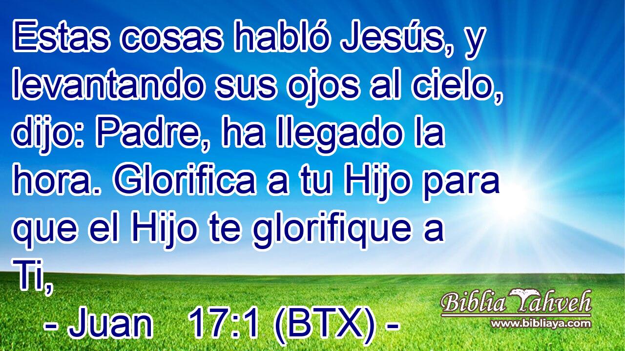 Estas cosas habló Jesús, y levantando sus ojos al cielo, dijo: Padre, ha llegado la hora. Glorifica a tu Hijo para que el Hijo te glorifique a Ti,