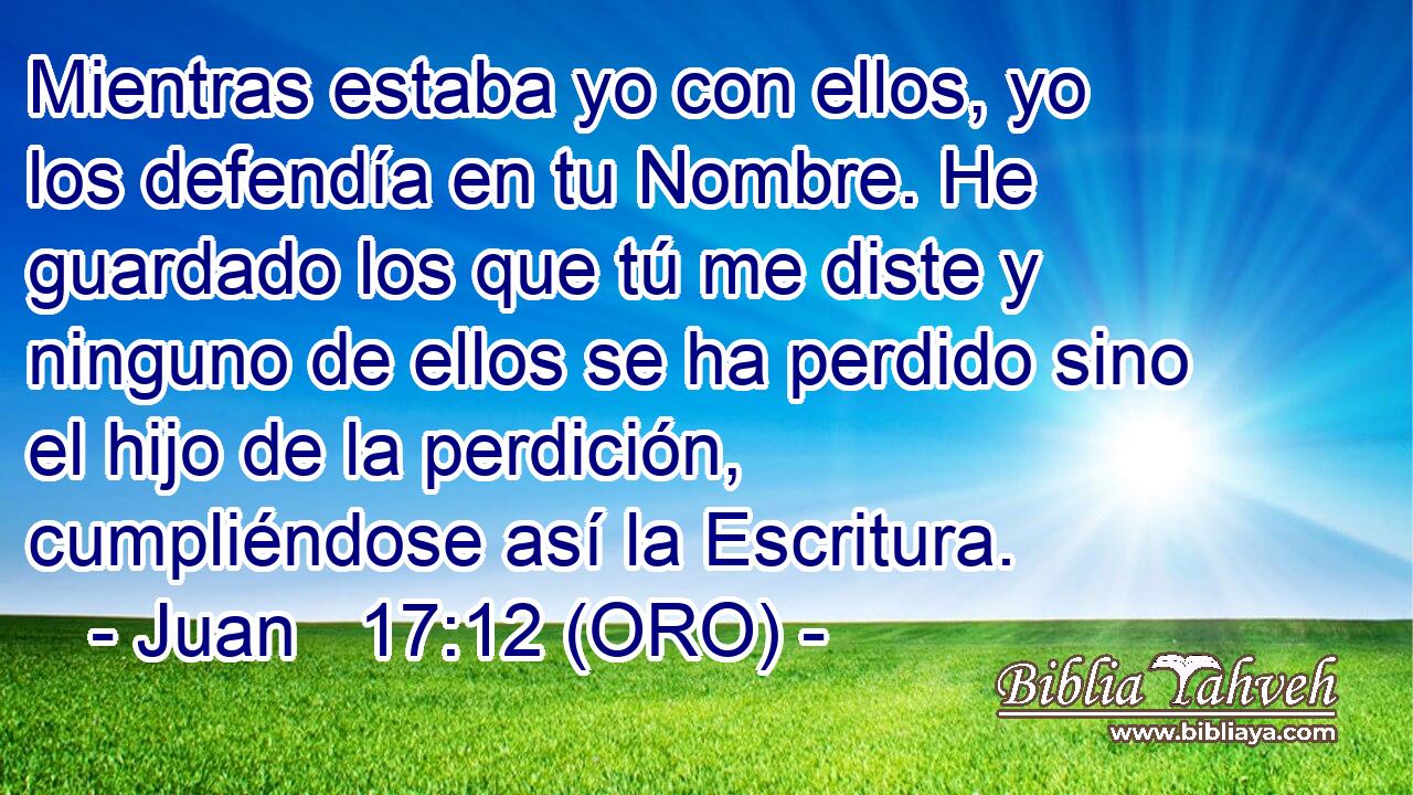 Mientras estaba yo con ellos, yo los defendía en tu Nombre. He guardado los que tú me diste y ninguno de ellos se ha perdido sino el hijo de la perdición, cumpliéndose así la Escritura. 