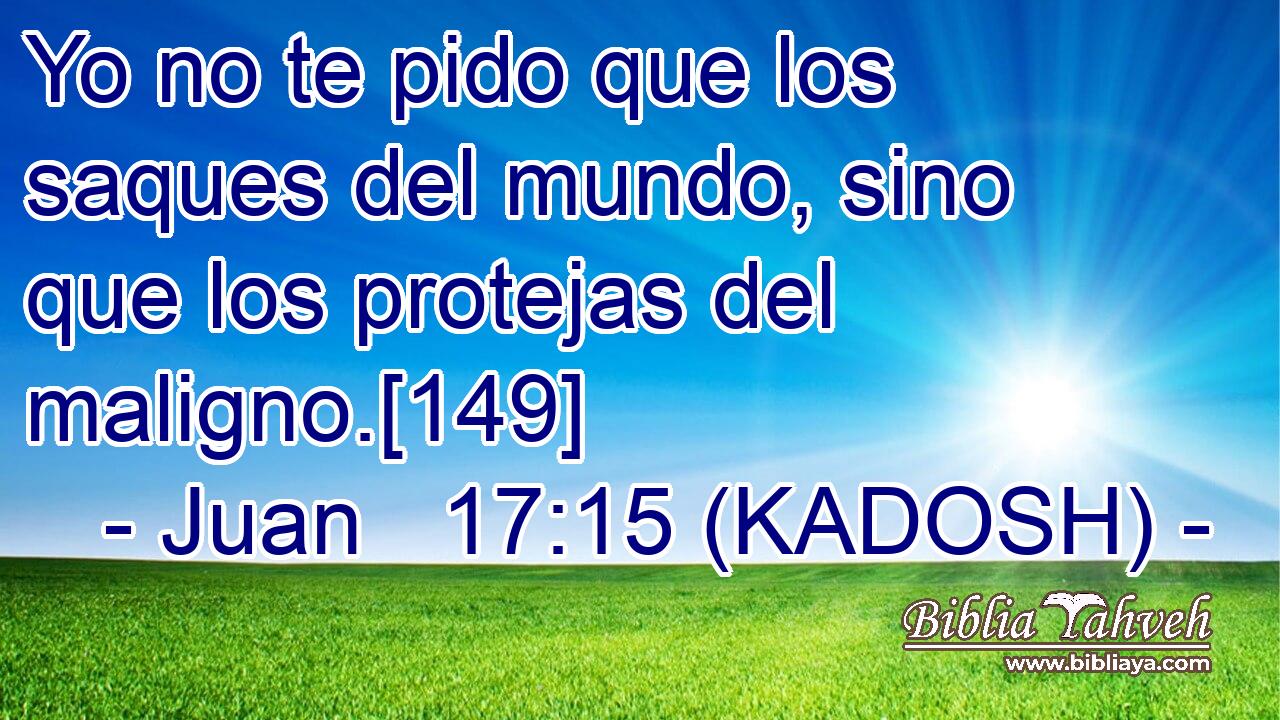  Yo no te pido que los saques del mundo, sino que los protejas del maligno.[149] 