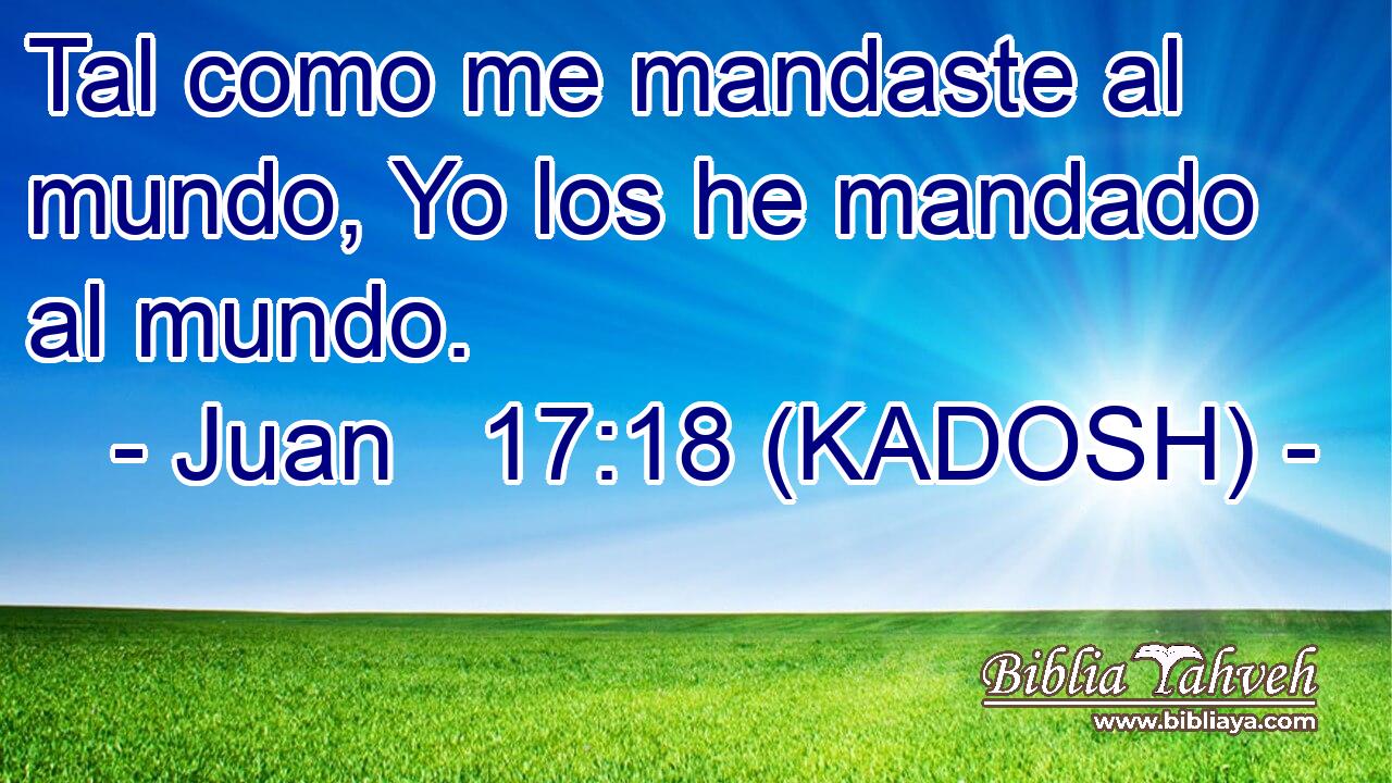  Tal como me mandaste al mundo, Yo los he mandado al mundo. 