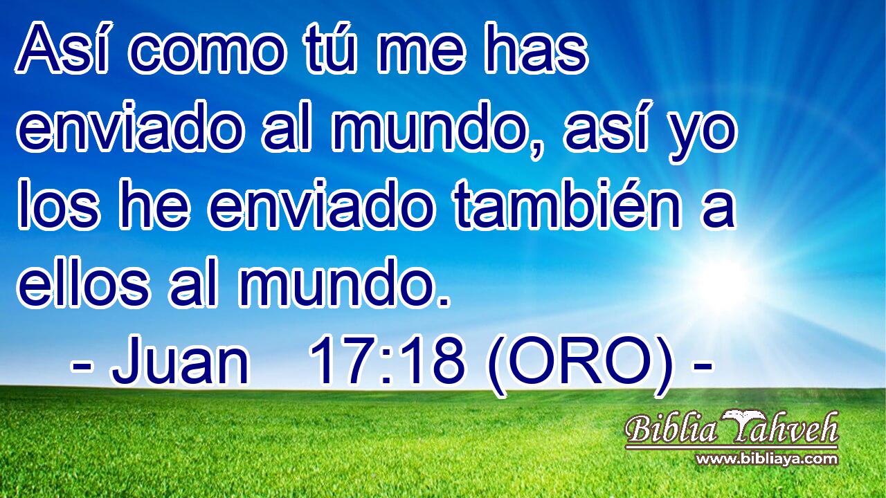  Así como tú me has enviado al mundo, así yo los he enviado también a ellos al mundo. 