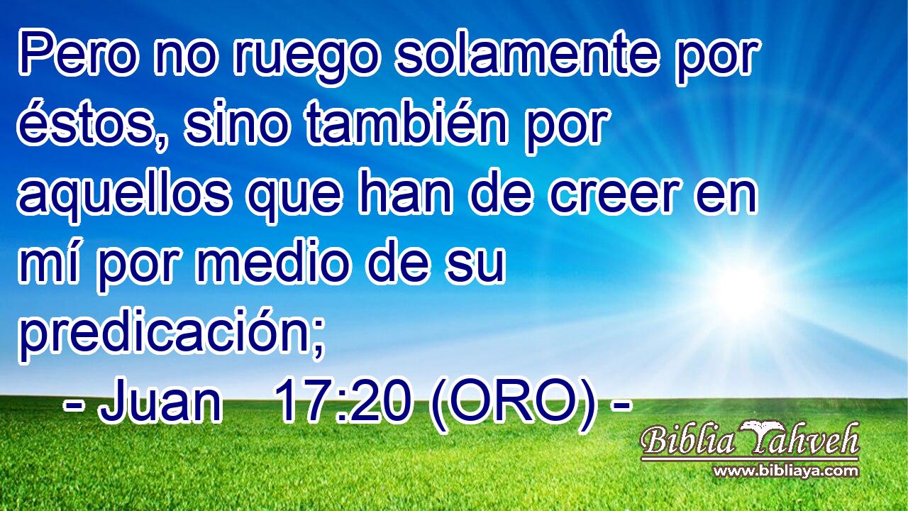  Pero no ruego solamente por éstos, sino también por aquellos que han de creer en mí por medio de su predicación; 