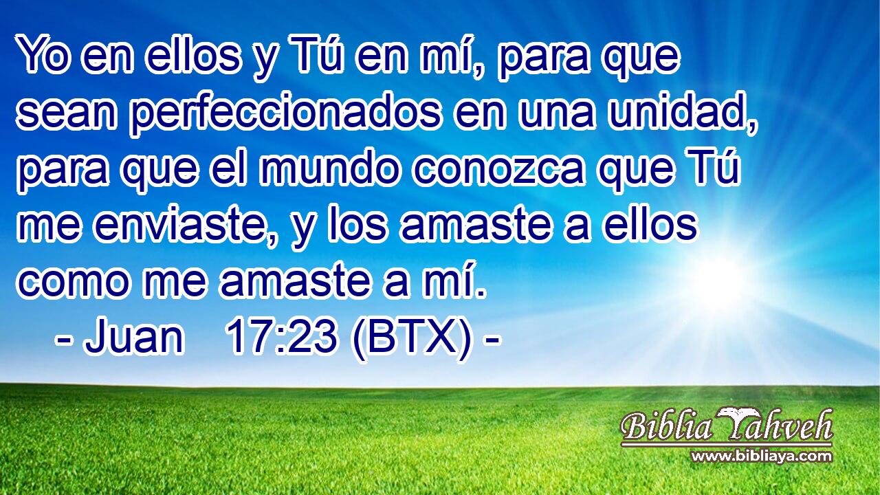 Yo en ellos y Tú en mí, para que sean perfeccionados en una unidad, para que el mundo conozca que Tú me enviaste, y los amaste a ellos como me amaste a mí.