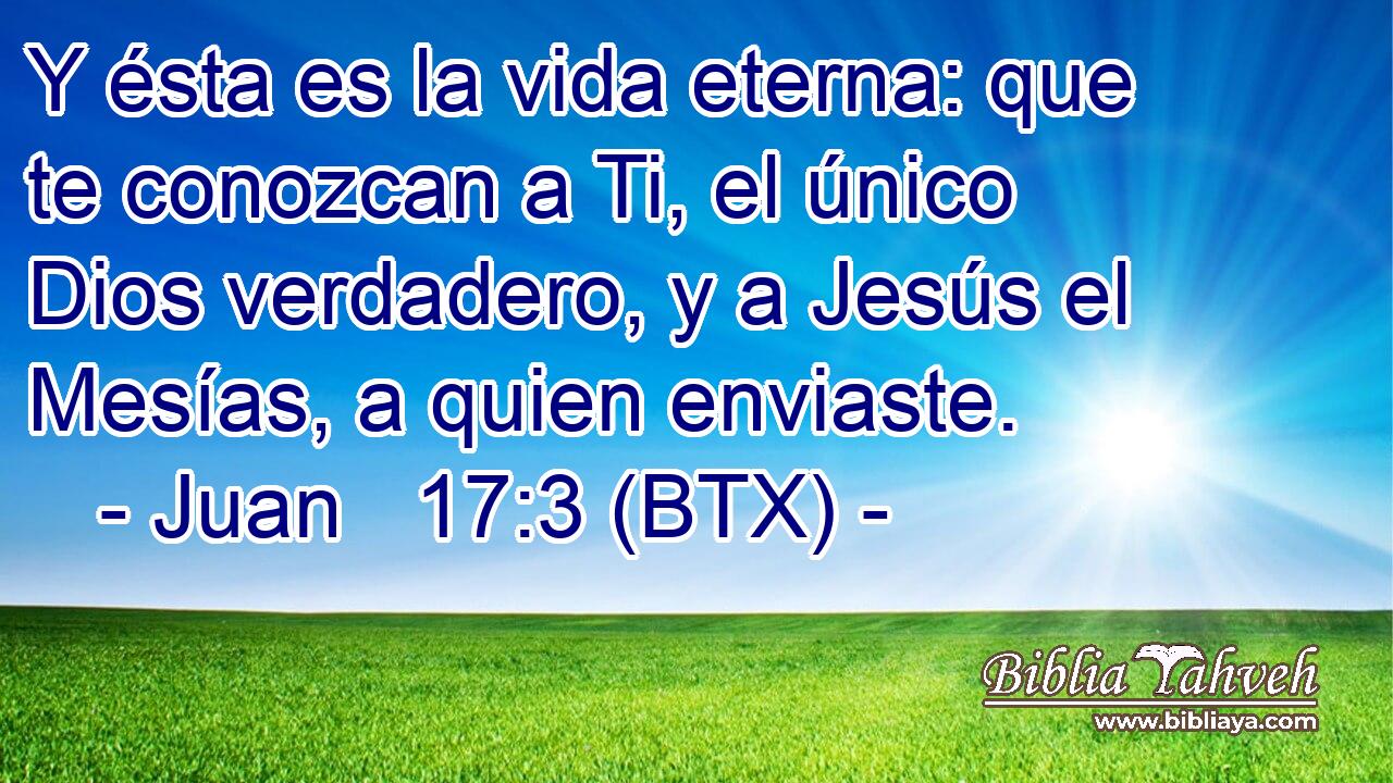 Y ésta es la vida eterna: que te conozcan a Ti, el único Dios verdadero, y a Jesús el Mesías, a quien enviaste.