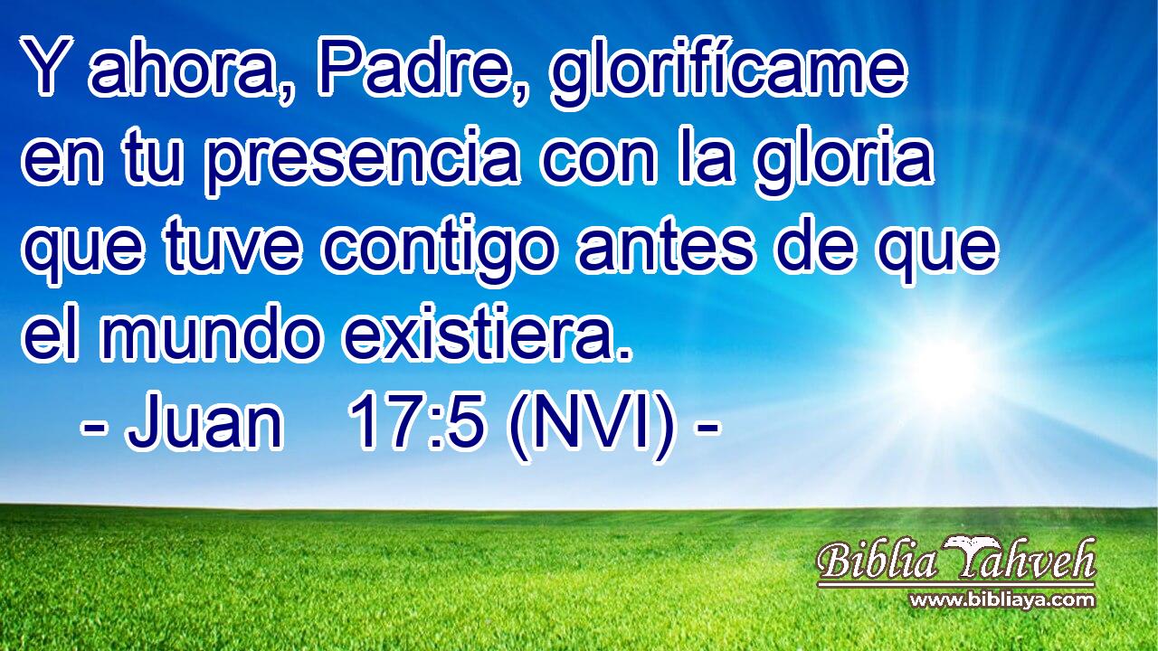  Y ahora, Padre, glorifícame en tu presencia con la gloria que tuve contigo antes de que el mundo existiera. 