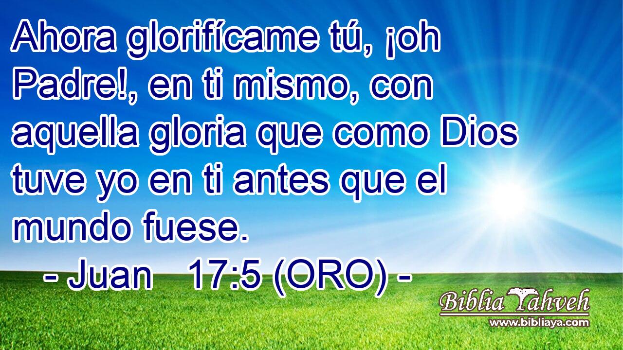  Ahora glorifícame tú, ¡oh Padre!, en ti mismo, con aquella gloria que como Dios tuve yo en ti antes que el mundo fuese. 