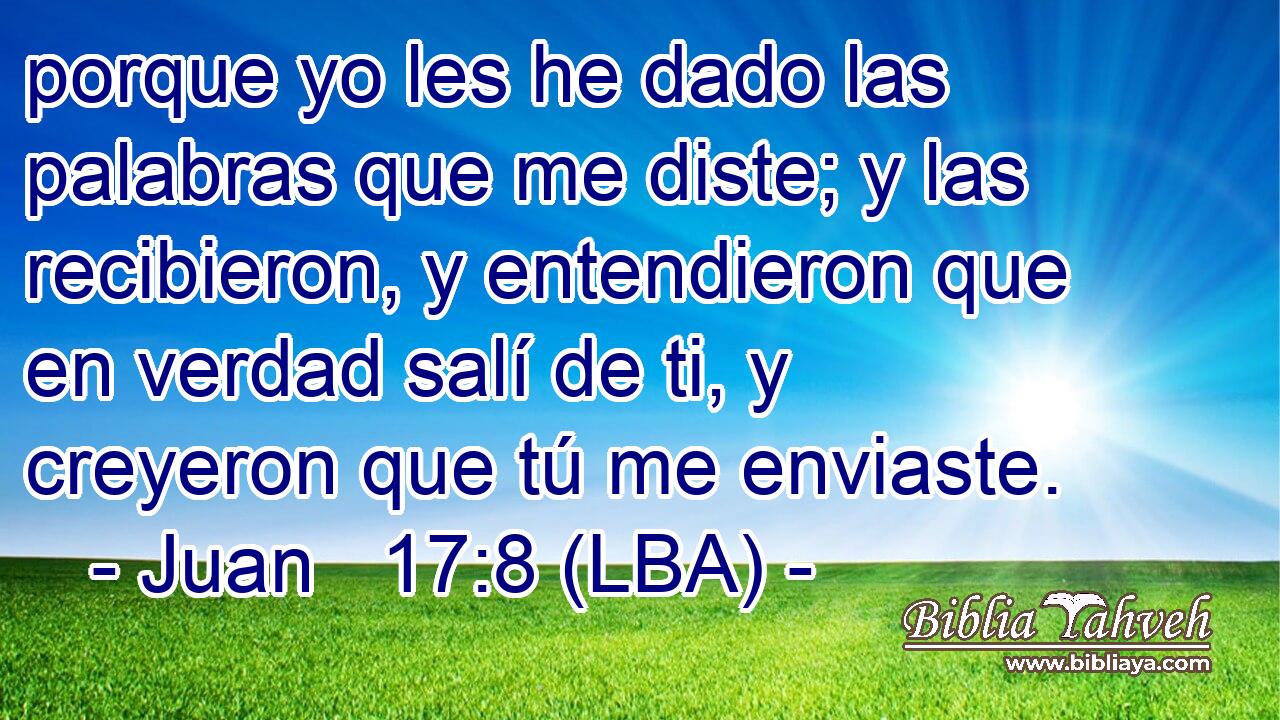 porque yo les he dado las palabras que me diste; y las recibieron, y entendieron que en verdad salí de ti, y creyeron que tú me enviaste.