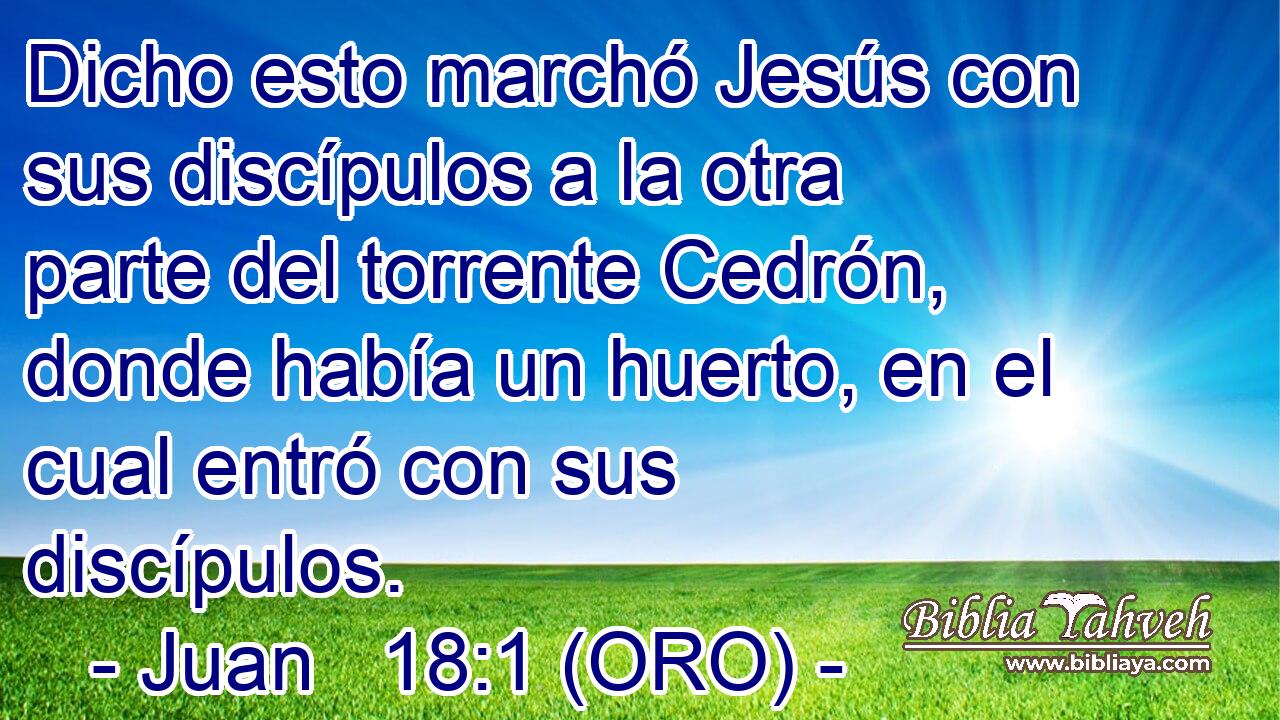  Dicho esto marchó Jesús con sus discípulos a la otra parte del torrente Cedrón, donde había un huerto, en el cual entró con sus discípulos. 