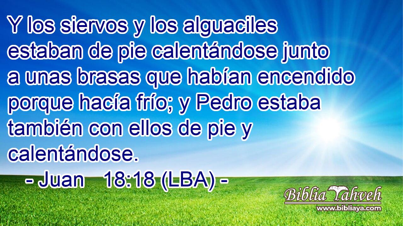 Y los siervos y los alguaciles estaban de pie calentándose junto a unas brasas que habían encendido porque hacía frío; y Pedro estaba también con ellos de pie y calentándose.