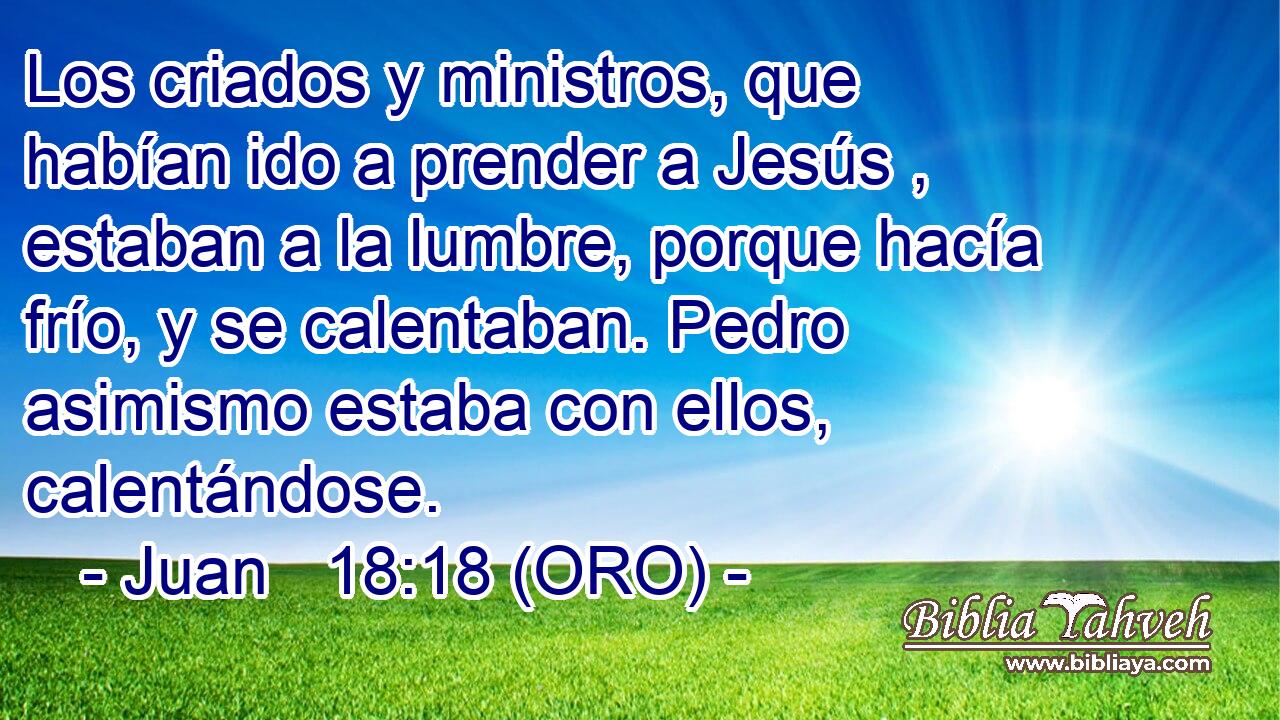  Los criados y ministros, que habían ido a prender a Jesús , estaban a la lumbre, porque hacía frío, y se calentaban. Pedro asimismo estaba con ellos, calentándose. 