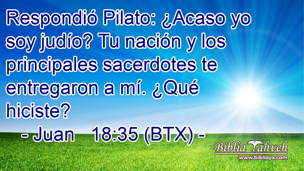 Respondió Pilato: ¿Acaso yo soy judío? Tu nación y los principales sacerdotes te entregaron a mí. ¿Qué hiciste?