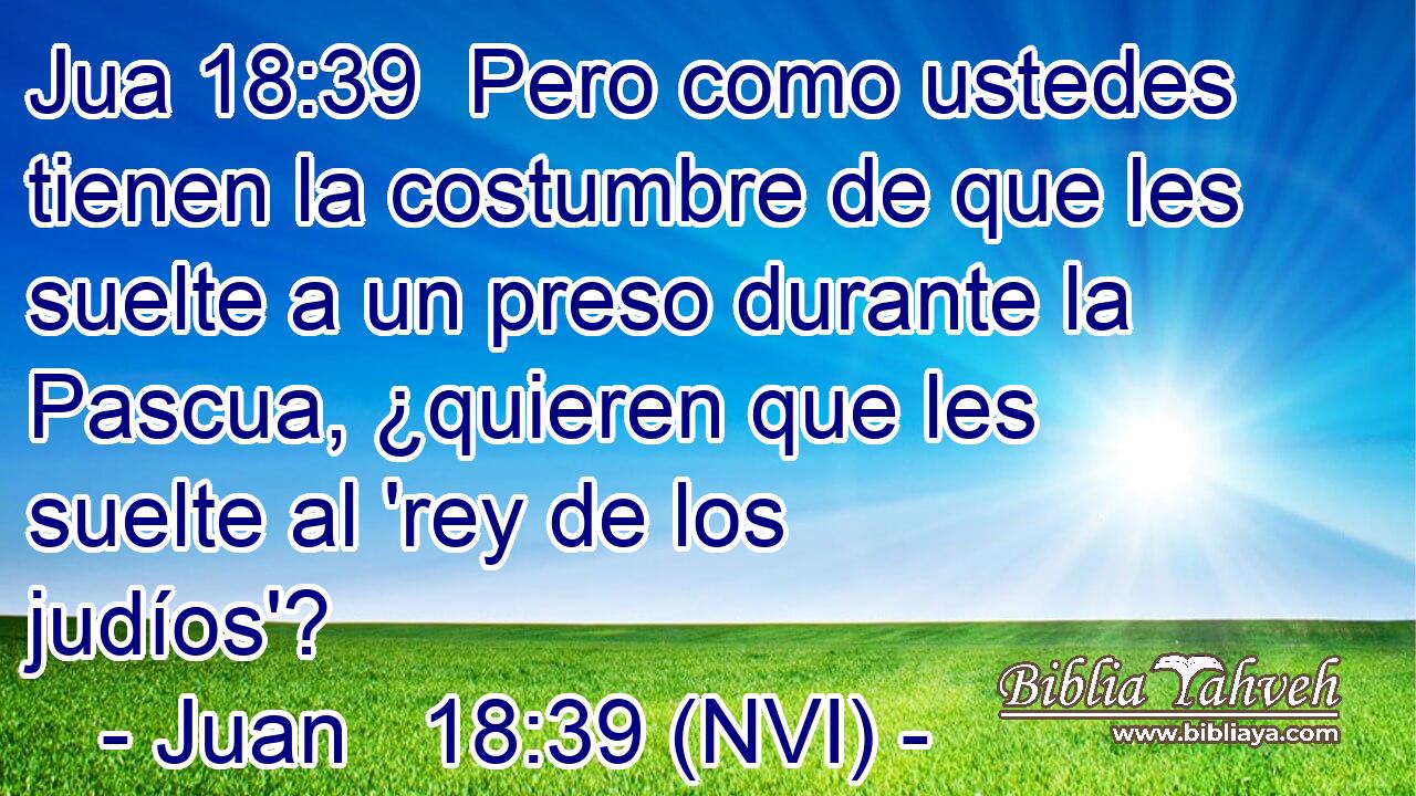 Jua 18:39  Pero como ustedes tienen la costumbre de que les suelte a un preso durante la Pascua, ¿quieren que les suelte al 'rey de los judíos'? 
