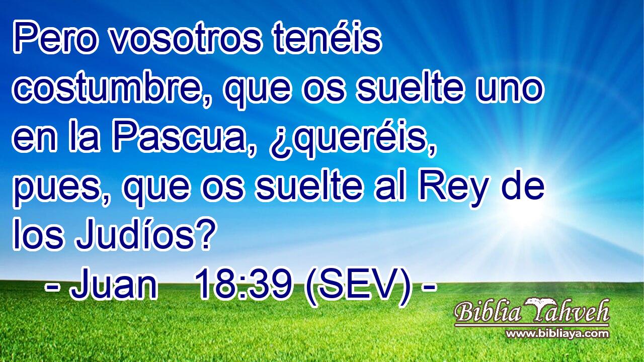 Pero vosotros tenéis costumbre, que os suelte uno en la Pascua, ¿queréis, pues, que os suelte al Rey de los Judíos?