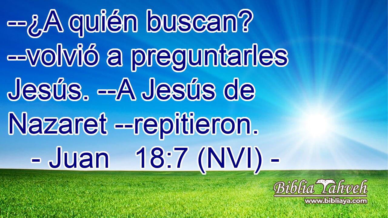  --¿A quién buscan? --volvió a preguntarles Jesús. --A Jesús de Nazaret --repitieron. 