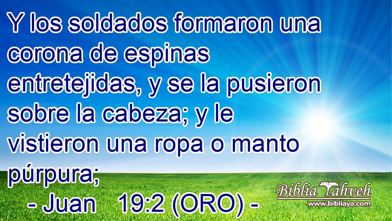  Y los soldados formaron una corona de espinas entretejidas, y se la pusieron sobre la cabeza; y le vistieron una ropa o manto púrpura; 