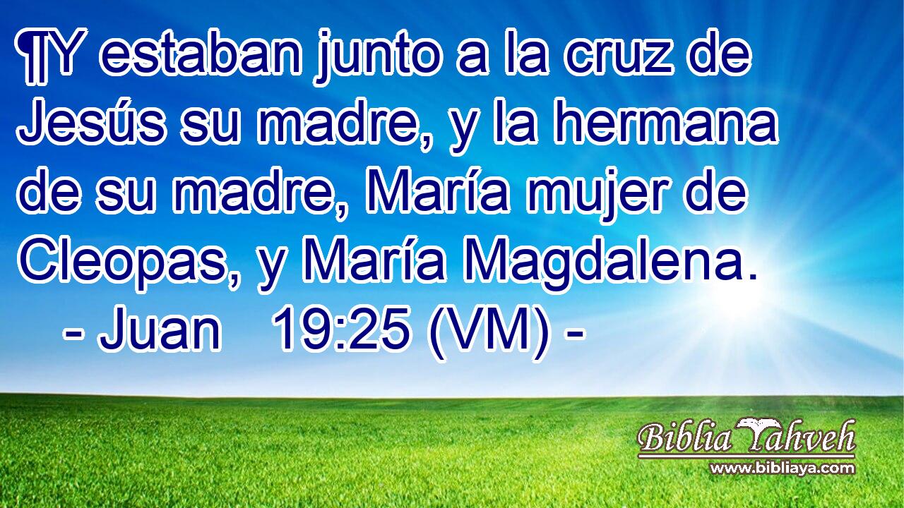  ¶Y estaban junto a la cruz de Jesús su madre, y la hermana de su madre, María mujer de Cleopas, y María Magdalena. 